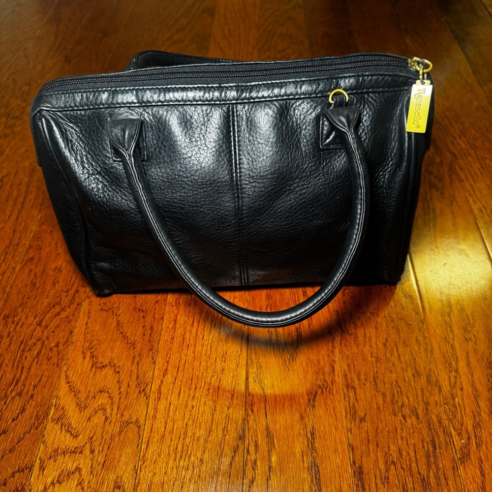 Tignanello Vintage 1990s Black Genuine Leather Satchel Handbag